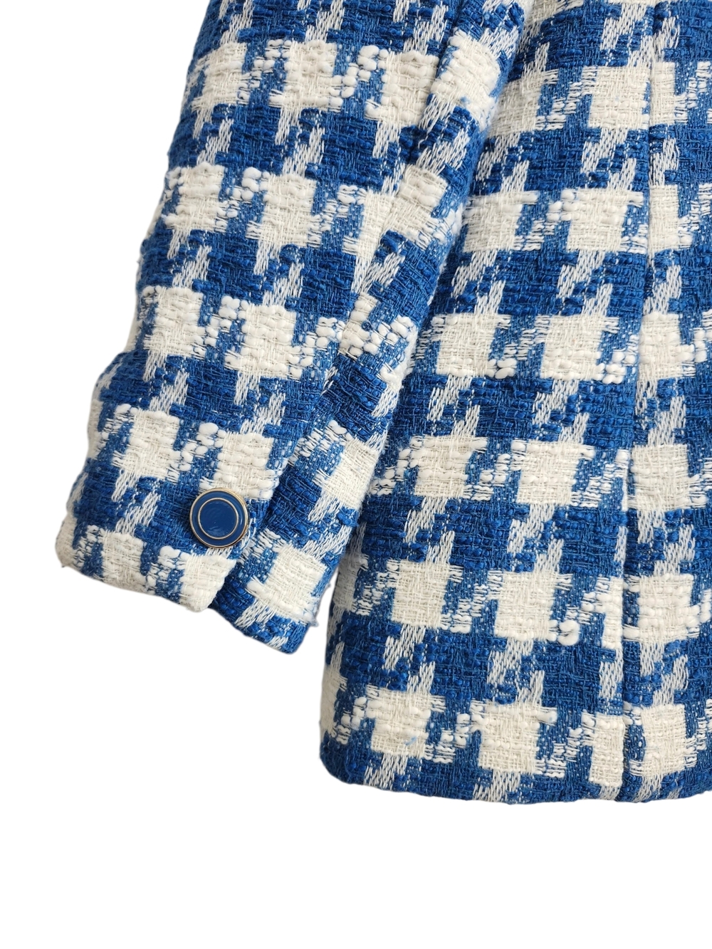 Joie Blue and White Houndstooth Blazer Jacket - Picture 3 of 6